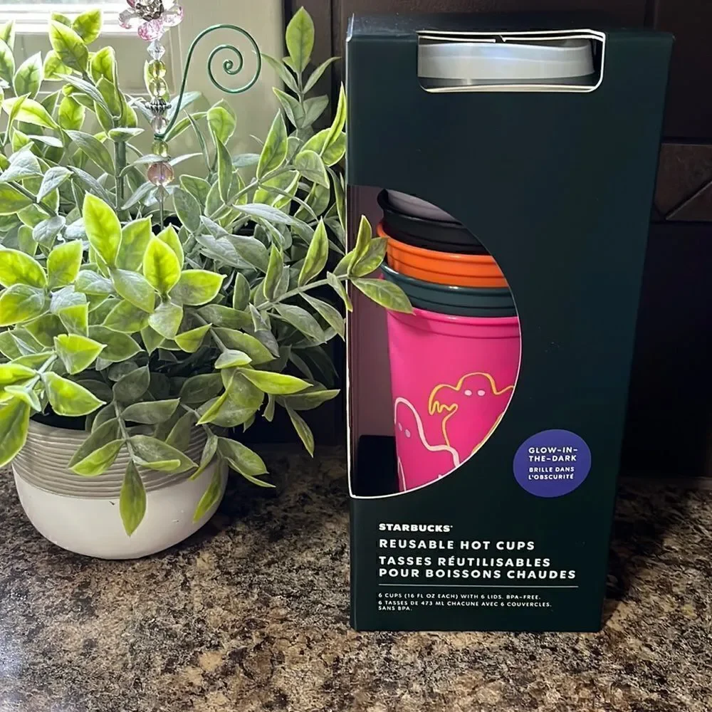 Starbucks Glow In The Dark  Reusable Hot Cups Set of 6 Cups